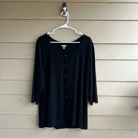 J. Jill Button Down Blouse - Size XL - Black Spandex Classic Minimalist - Picture 1 of 5